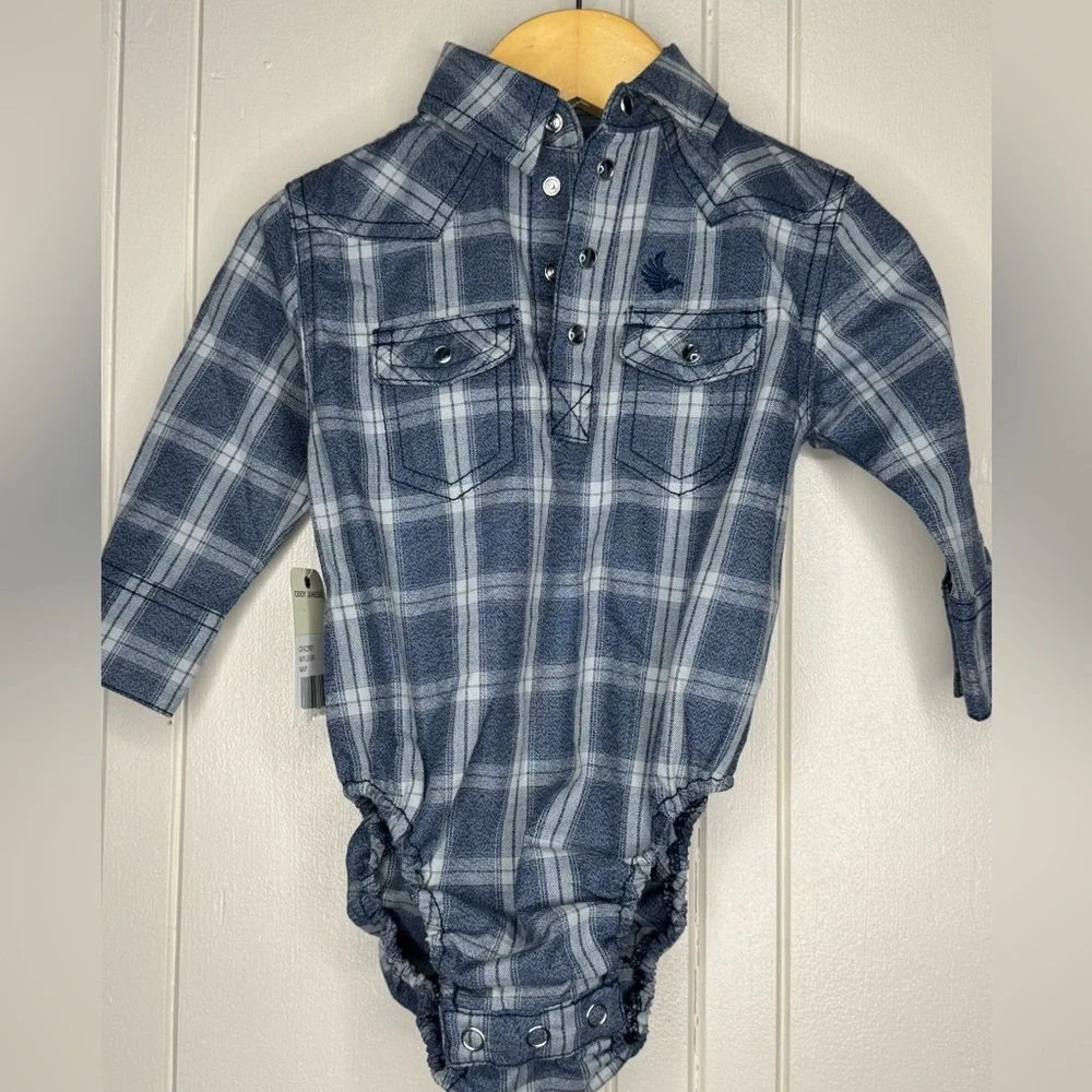 Baby Plaid Long-Sleeve One-Piece Bodysuit - Blue